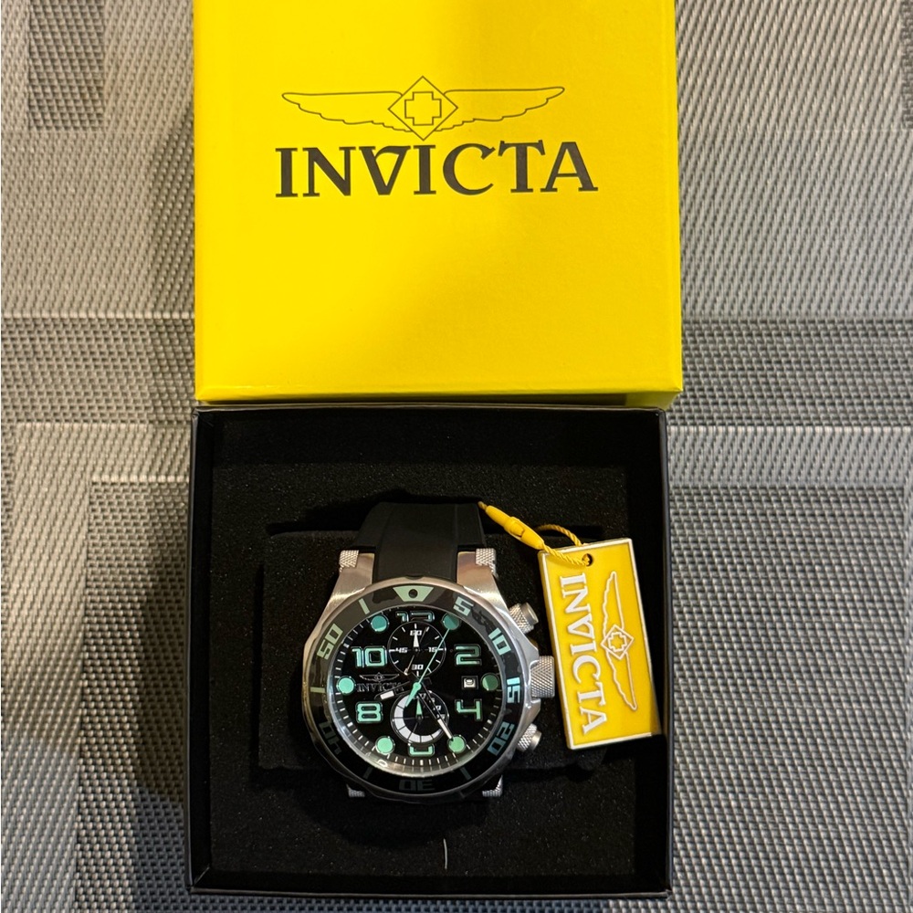 Invicta Pro Diver Black and Silver Watch with Green Accents - Picture 2 of 4